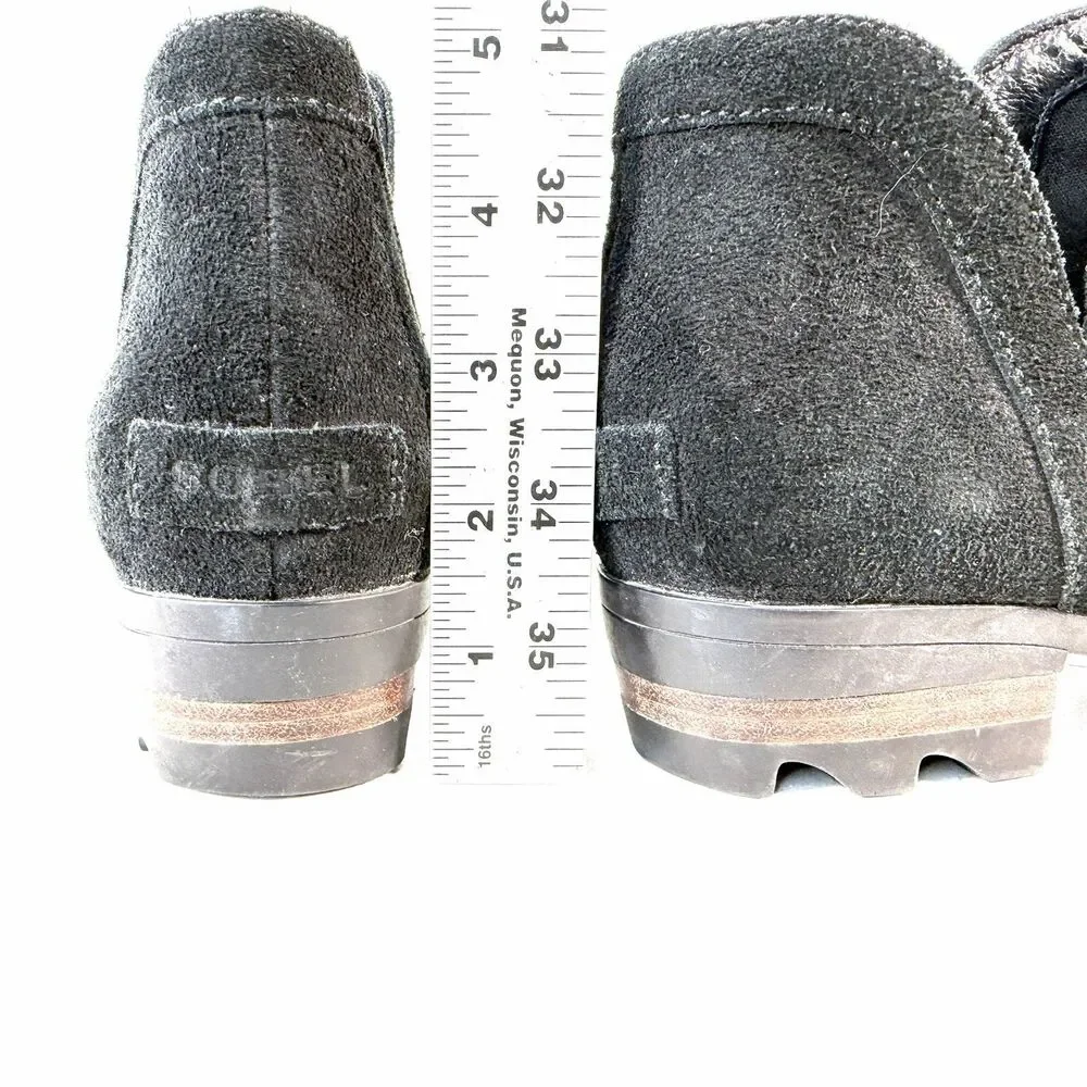 Sorel Lolla Ankle Boot Womens 8.5M Waterproof Black Suede Pull On Short Western